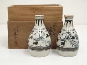 平安萬珠堂　花鳥画安南手徳利一対（共箱）